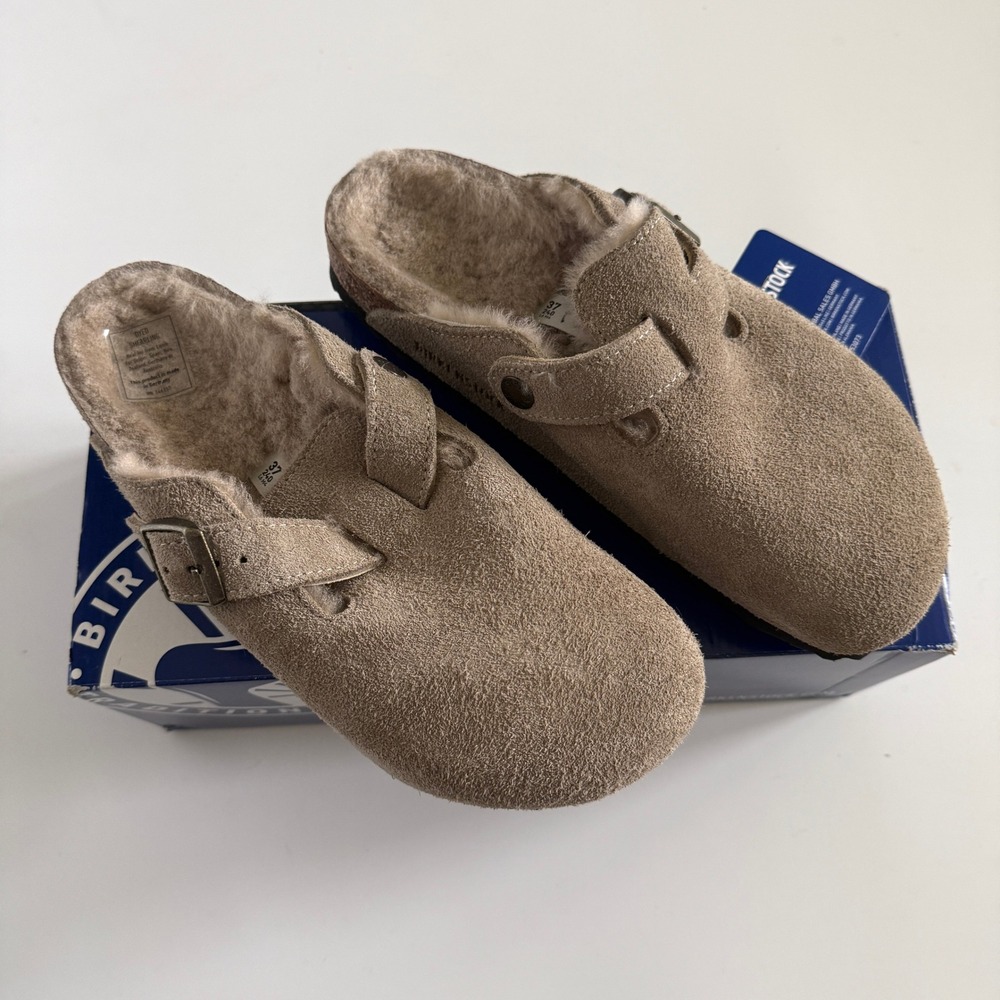 Birkenstock Boston Shearling Suede Clogs Taupe Tan 37 L6 M4 Narrow 0259883 - Picture 4 of 7